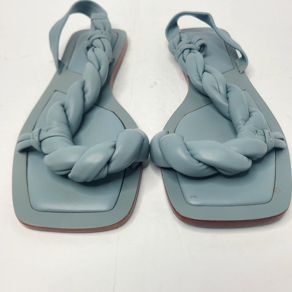 Zara Leather Blue Braided Square‎ Toe Strappy Flat Slingback Sandals EU 39